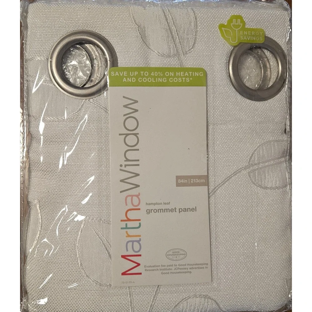 MarthaWindow Hampton Leaf Grommet Curtain Panel 50x84 Cool White Energy Saving